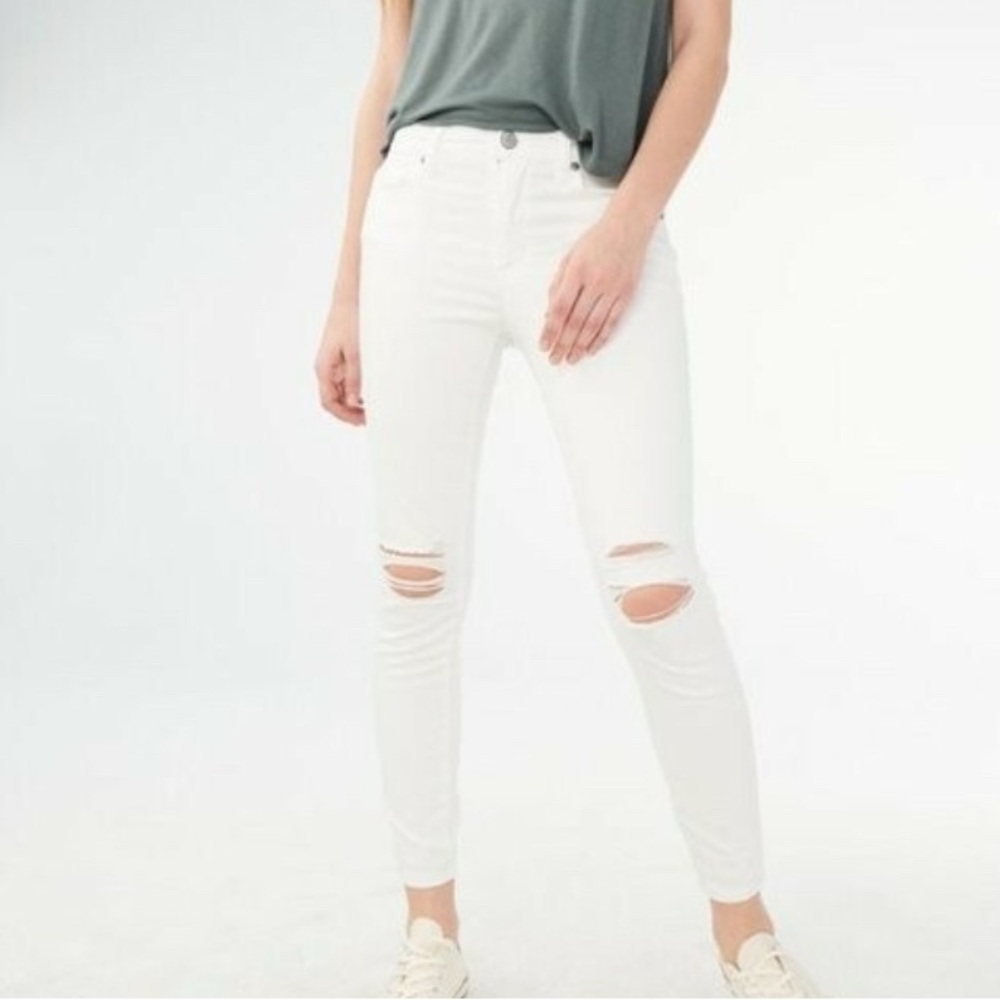 Aeropostale White High Waisted Ankle Distressed Skinny Jeggings